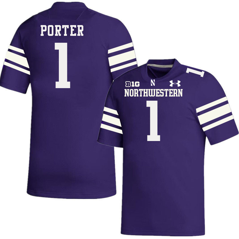 Northwestern Wildcats #1 Cam Porter College Football Jerseys Stitched-Purple